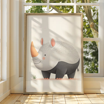 Cute Rhino Nursery Wall Art, Safari Animal Print, Kids Room Poster, Baby Shower Gift