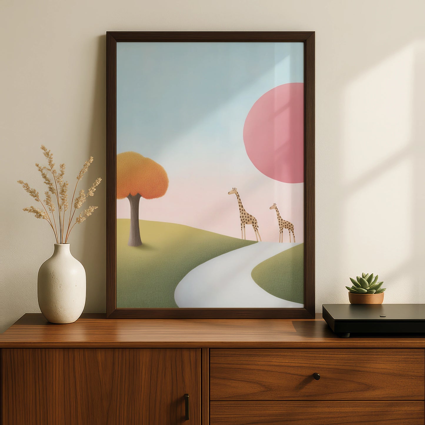 Giraffe Nursery Wall Art, Safari Animal Print, Pastel Kids Room Poster, Baby Girl Decor