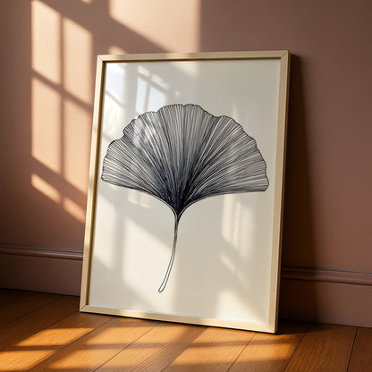 Ginkgo Leaf Monochrome Wall Art, Black and White Botanical Print, Minimalist Poster