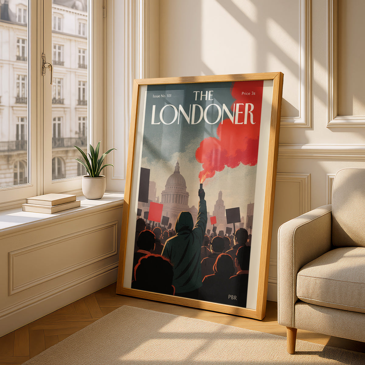 The Londoner Magazine Cover Poster, London Protest Wall Art, Vintage Style Red Smoke Art Print