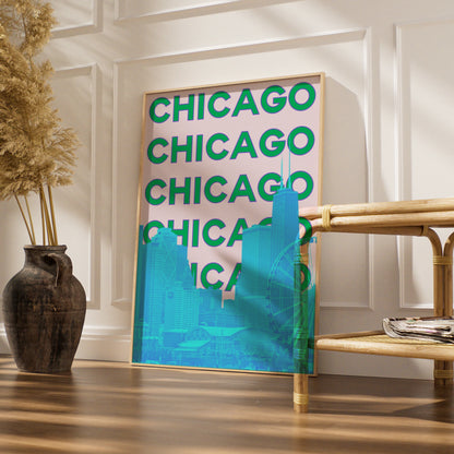 Chicago Travel Poster, Retro City Wall Art, Bold Typography Print, Illinois USA Decor