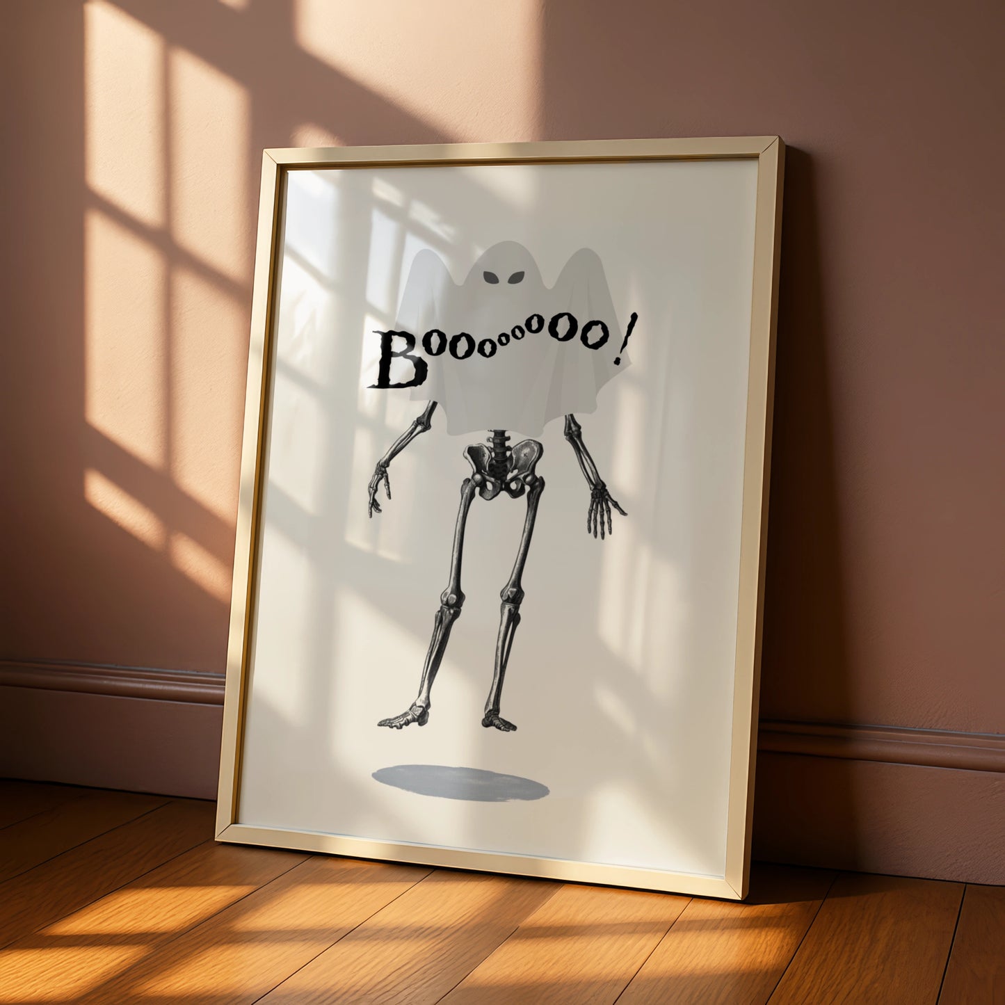 Halloween Ghost Skeleton Poster, Spooky Boo Wall Art, Funny Horror Print, Creepy Home Decor