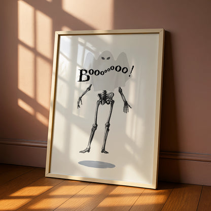 Halloween Ghost Skeleton Poster, Spooky Boo Wall Art, Funny Horror Print, Creepy Home Decor