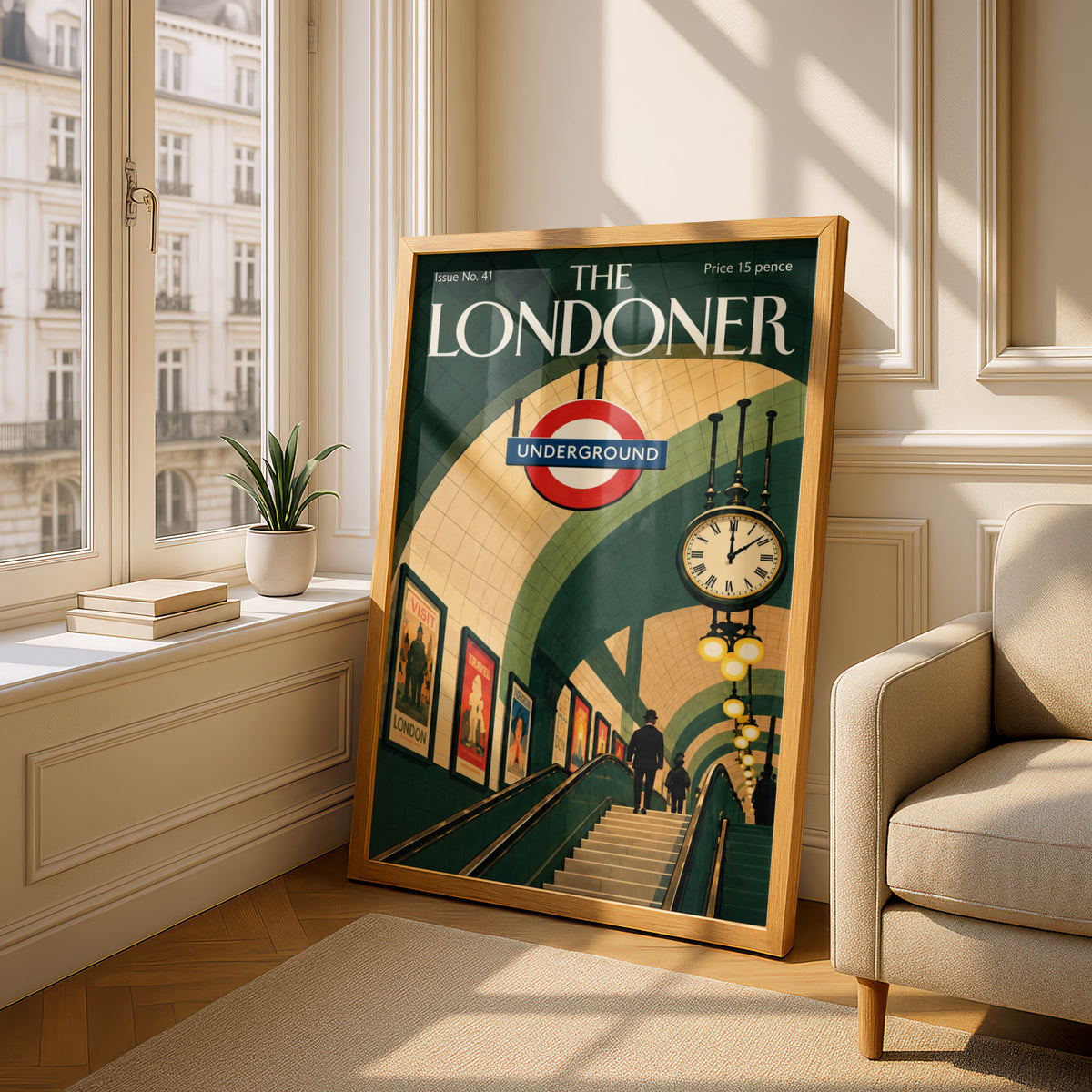 London Underground Poster, Vintage Magazine Cover Wall Art, Tube Station Art Print, Green Retro
