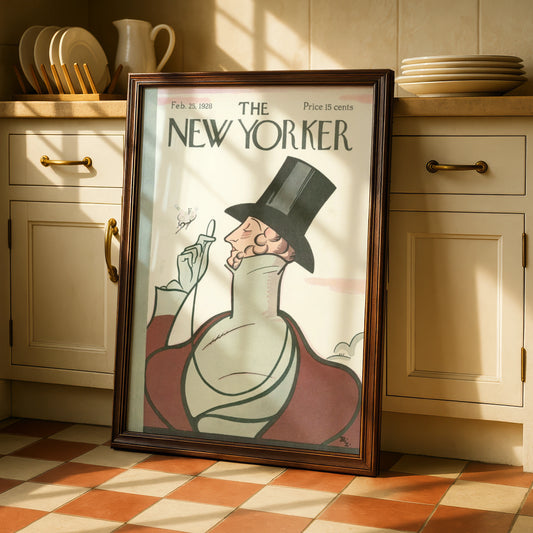The New Yorker Feb 1928 Cover Poster, Vintage Top Hat Gentleman Art Print, Retro Wall Art