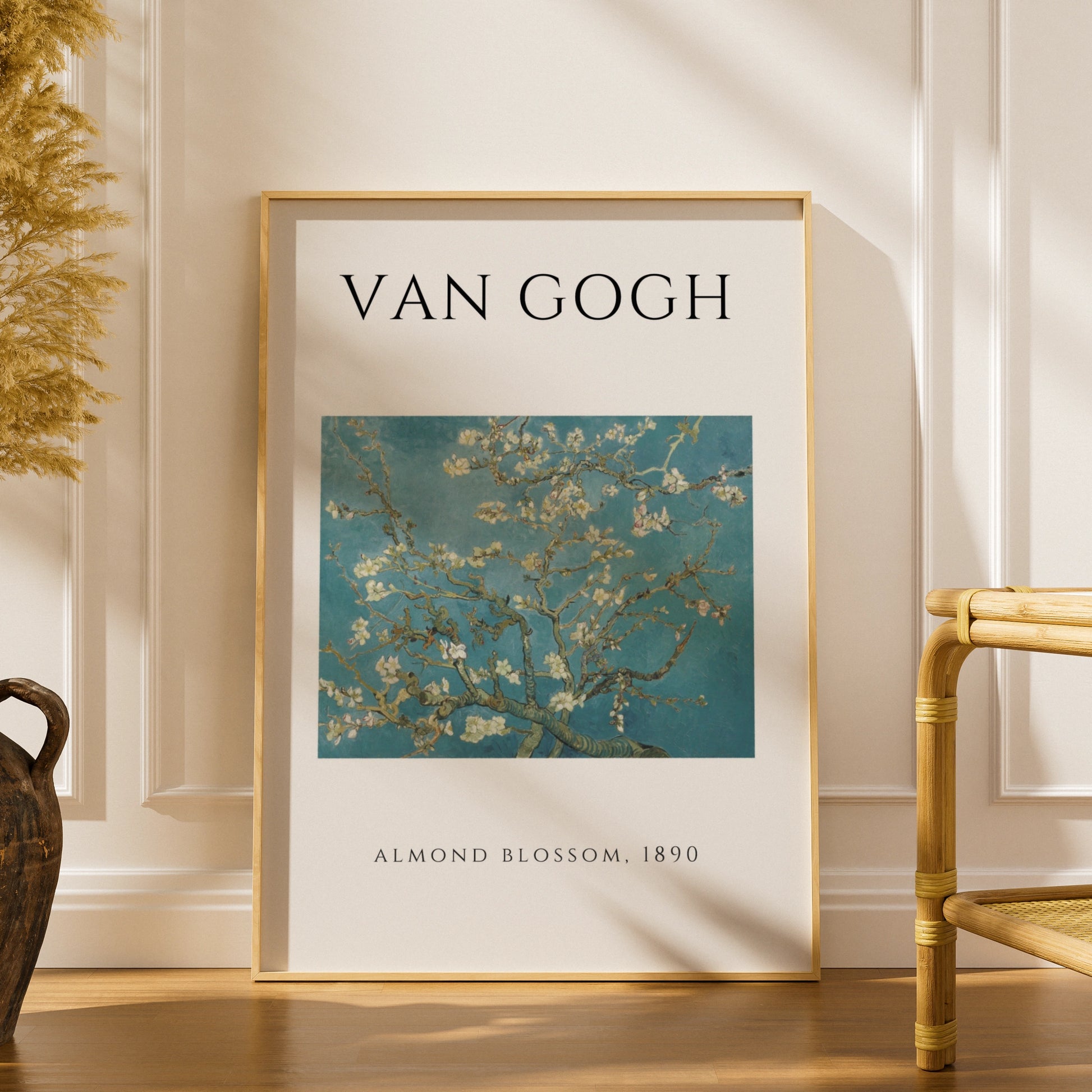 Van Gogh Almond Blossom Wall Art Print | Teal Floral Botanical Poster, Living Room Decor – A5 print