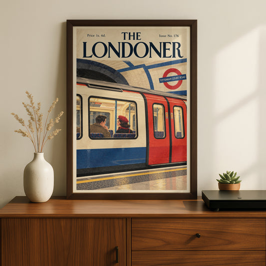 London Underground Poster, Vintage Tube Train Wall Art, Retro Magazine Cover Art Print, Travel Decor