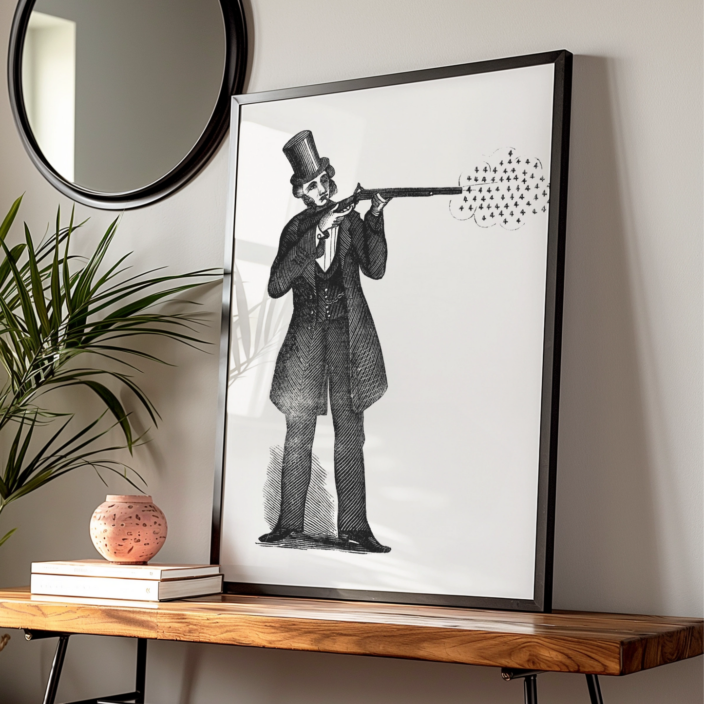 Victorian Gunman Halloween Art Print, Vintage Engraving Poster, Gothic Black Wall Art