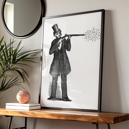 Victorian Gunman Halloween Art Print, Vintage Engraving Poster, Gothic Black Wall Art
