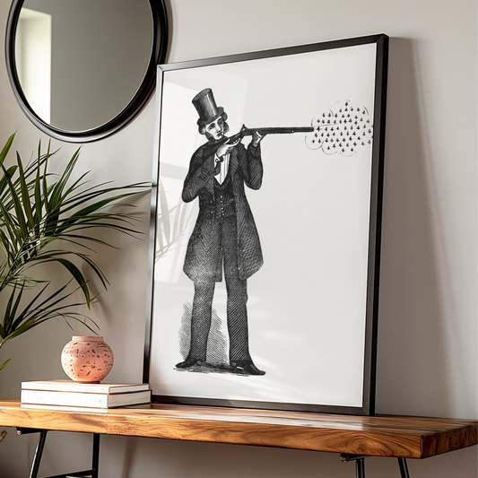 Victorian Gunman Halloween Art Print, Vintage Engraving Poster, Gothic Black Wall Art
