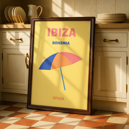 Ibiza Travel Poster, Spain Wall Art, Retro Beach Print, Boho Summer Holiday Decor