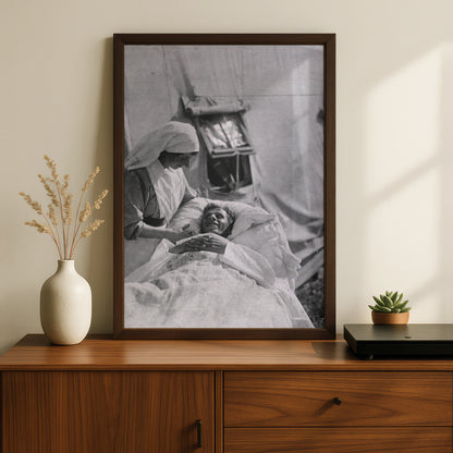 WW1 Nurse Field Hospital Poster, Vintage War Photography Print, Black White Wall Art