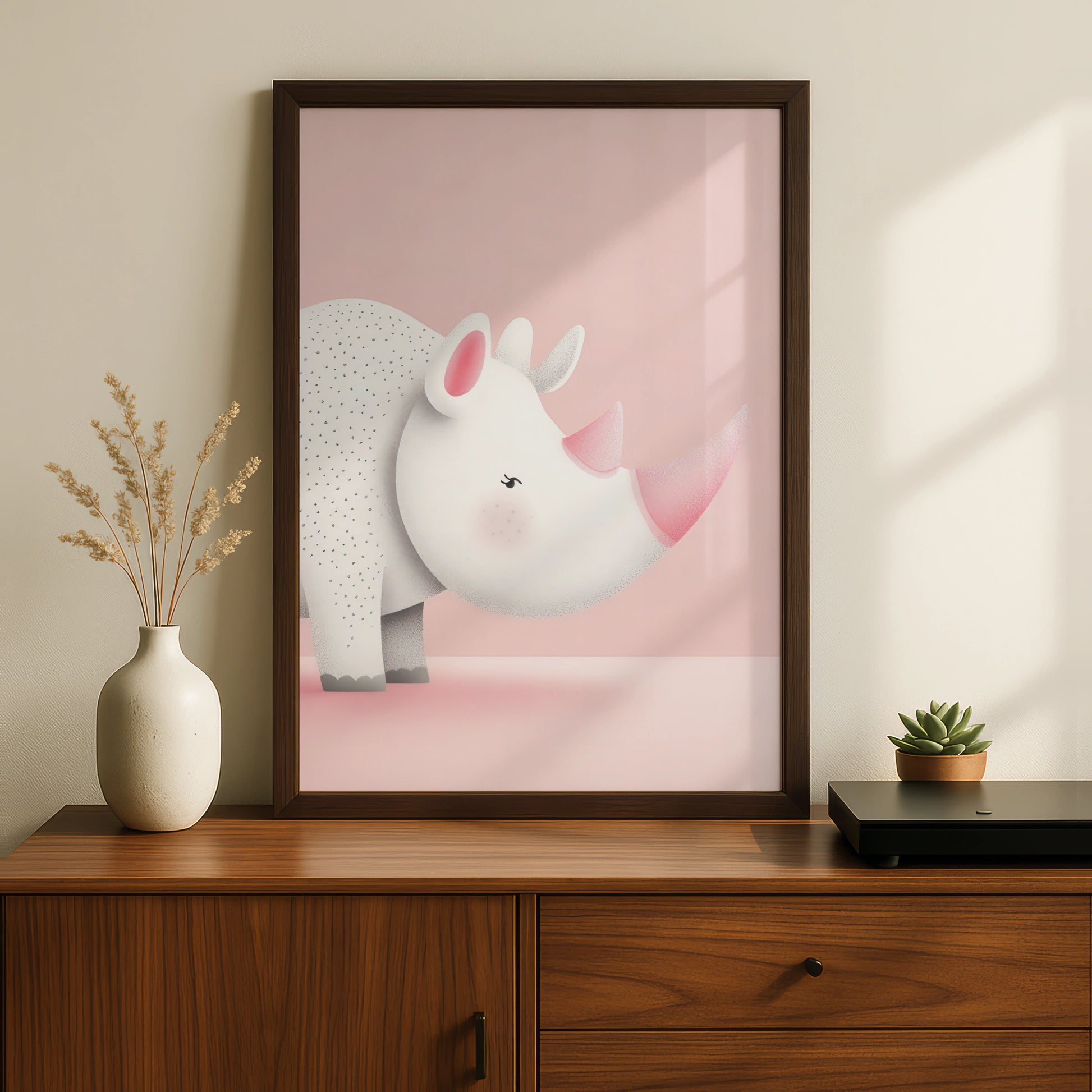 Rhino Nursery Wall Art, Pink Safari Print, Baby Girl Room Poster, Cute Animal Decor