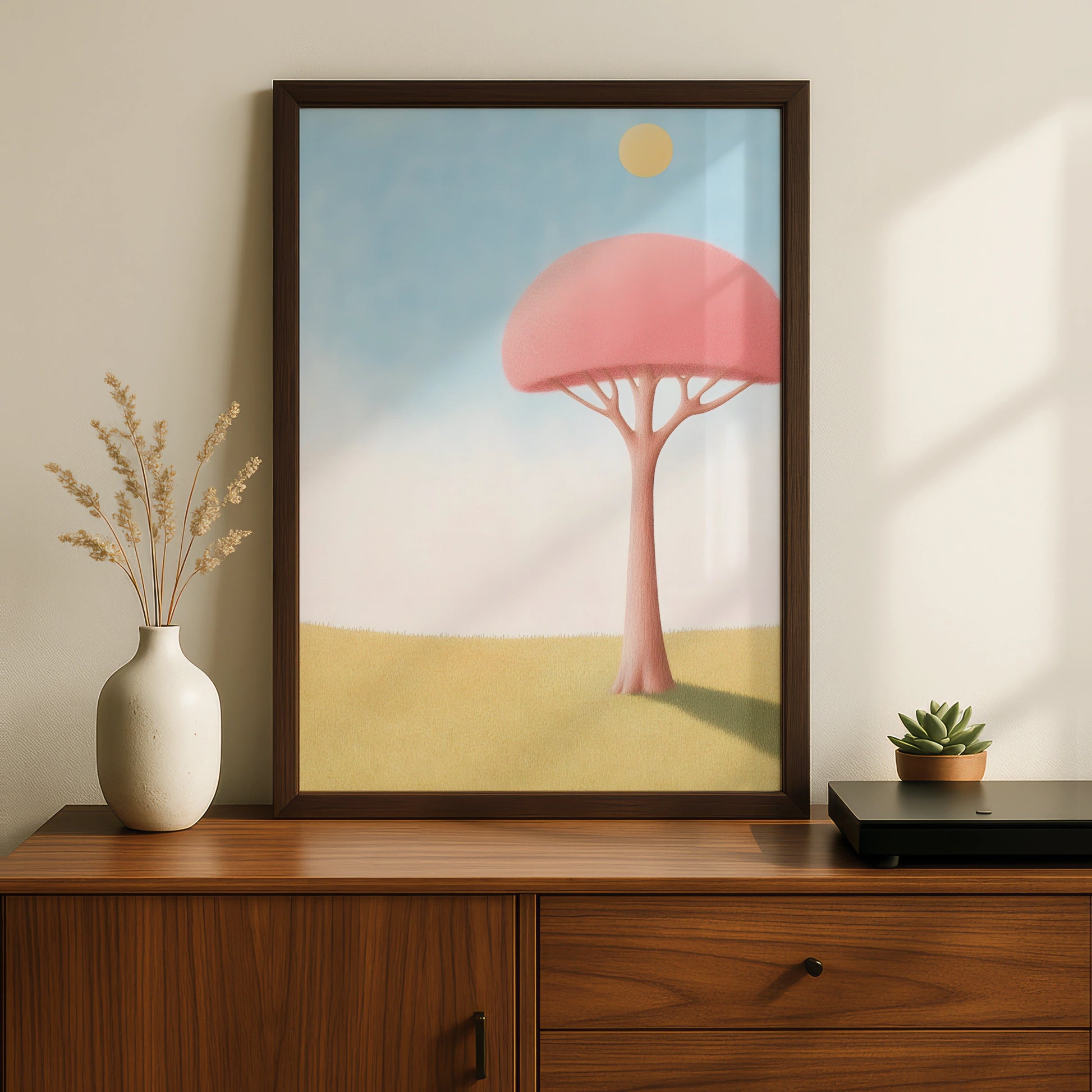 Nursery Wall Art Pink Tree Print, Pastel Kids Room Poster, Cute Baby Room Decor, Toddler Gift