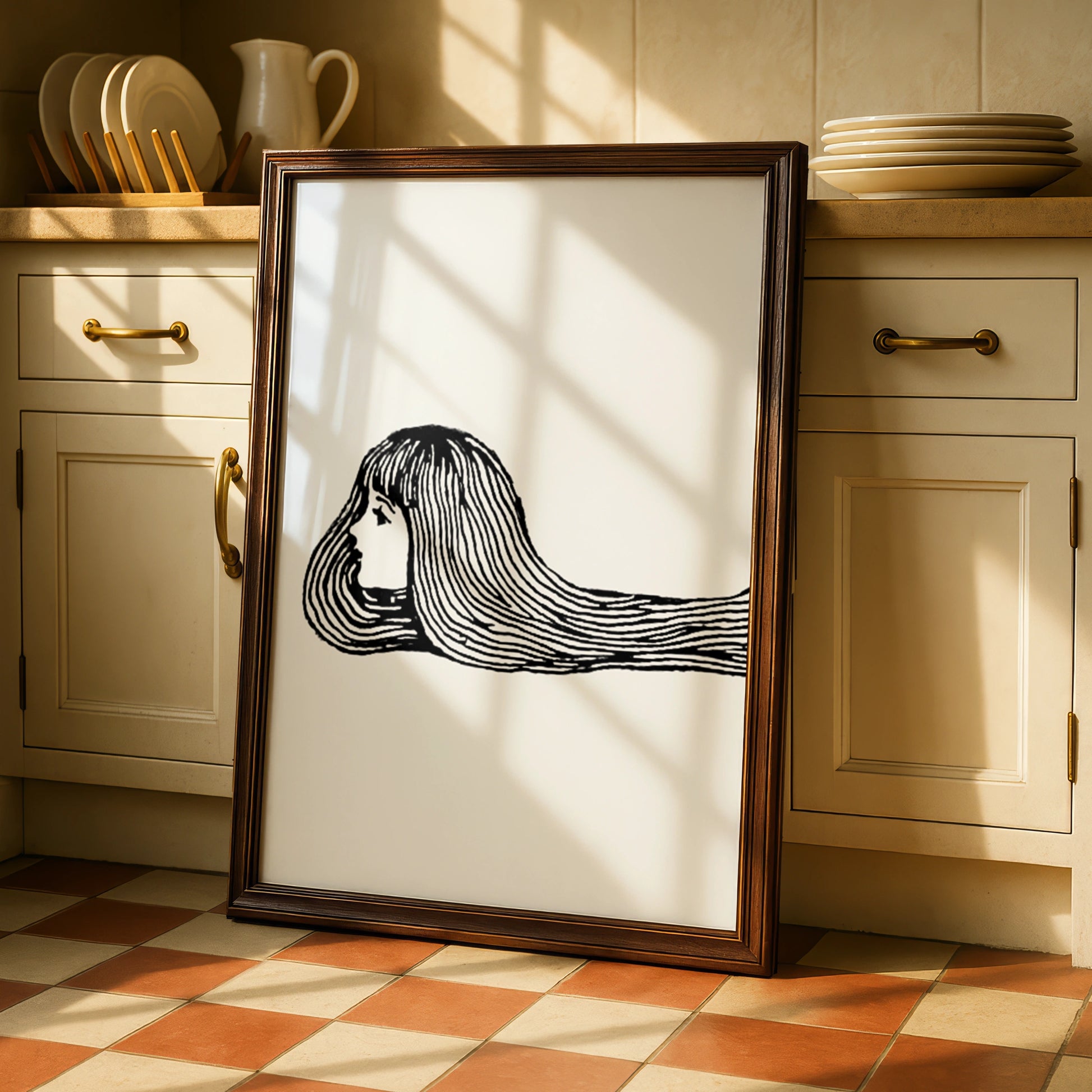 Halloween Witch Hair Poster, Creepy Girl Line Art Print, Black White Spooky Wall Art