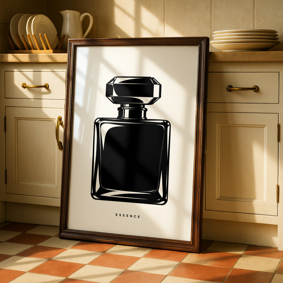 Perfume Bottle Print, Monochrome Wall Art, Minimalist Black White Poster, Essence Typography
