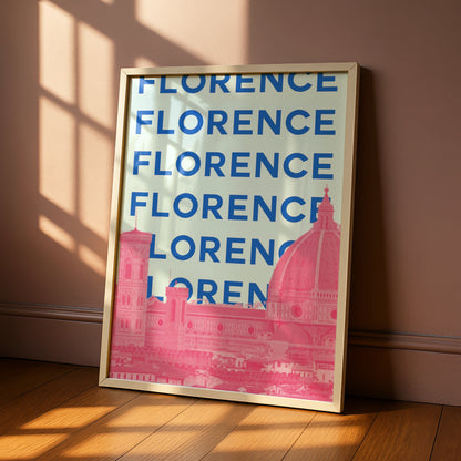 Florence Italy Travel Poster, Retro Wall Art, Tuscany City Print, Bold Typography Decor