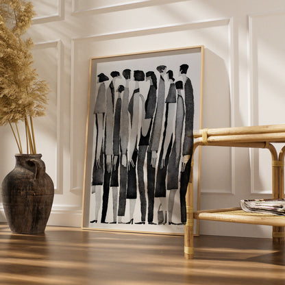 Monochrome Figures Poster, Abstract People Wall Art, Black and White Minimalist Print
