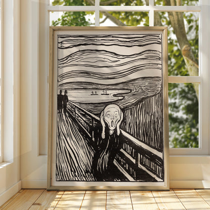 The Scream Halloween Art Print, Edvard Munch Poster, Black White Gothic Wall Art