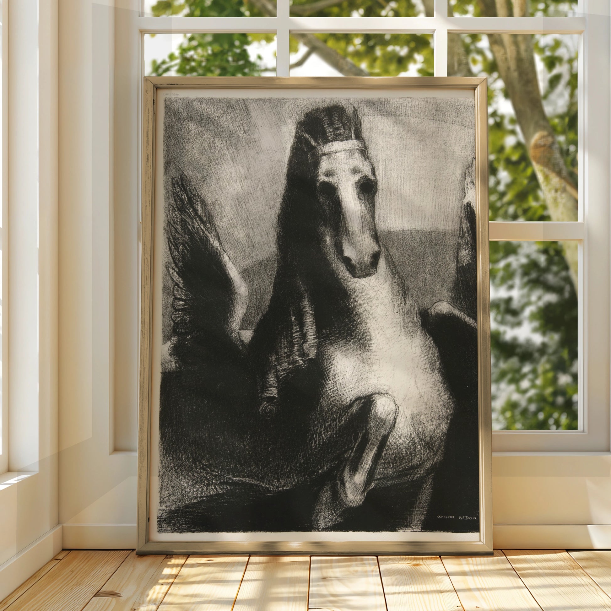 Odilon Redon Dark Horse Poster, Halloween Gothic Wall Art, Surreal Black Print