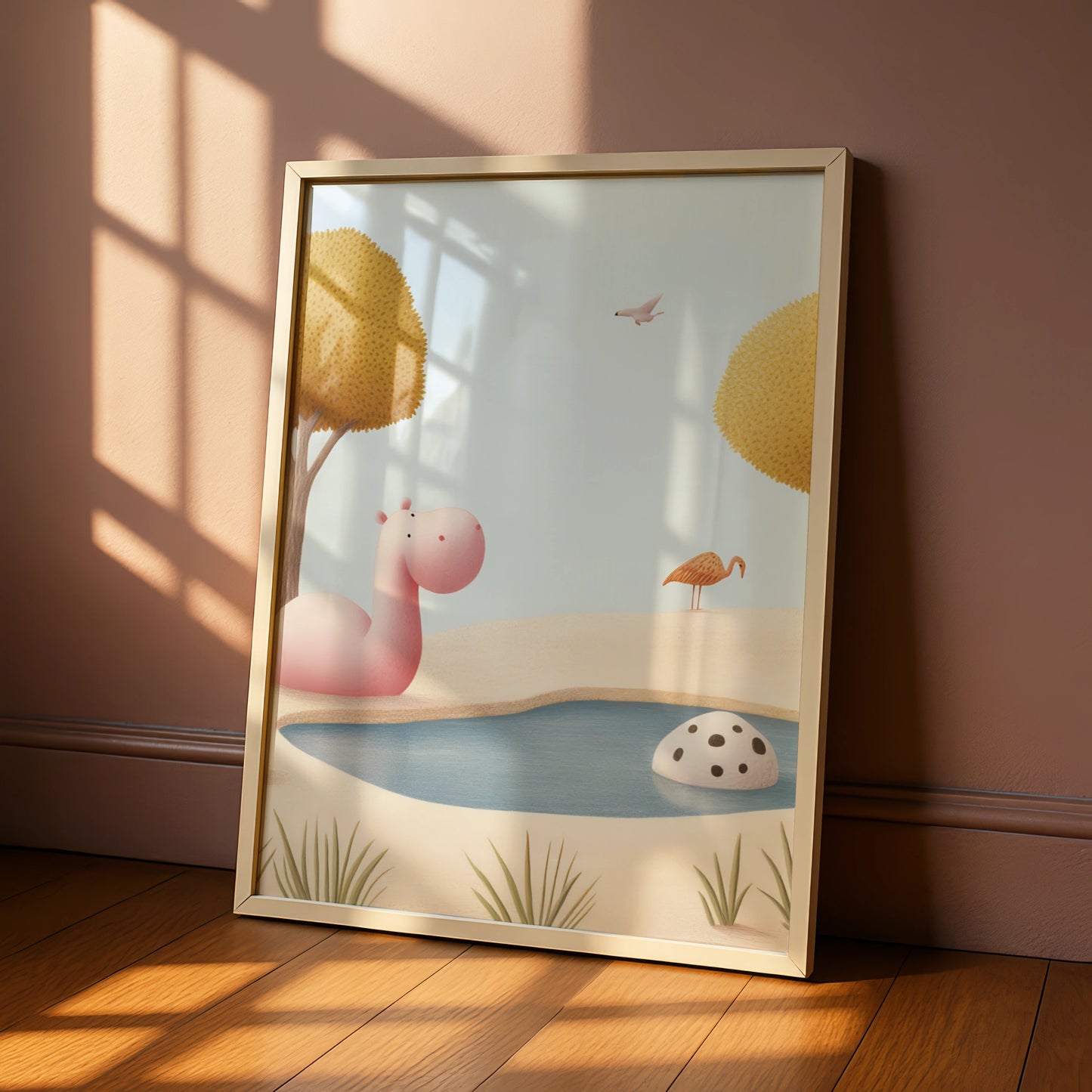 Hippo Nursery Wall Art, Cute Animal Print, Baby Room Poster, Pastel Kids Decor