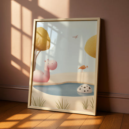 Hippo Nursery Wall Art, Cute Animal Print, Baby Room Poster, Pastel Kids Decor