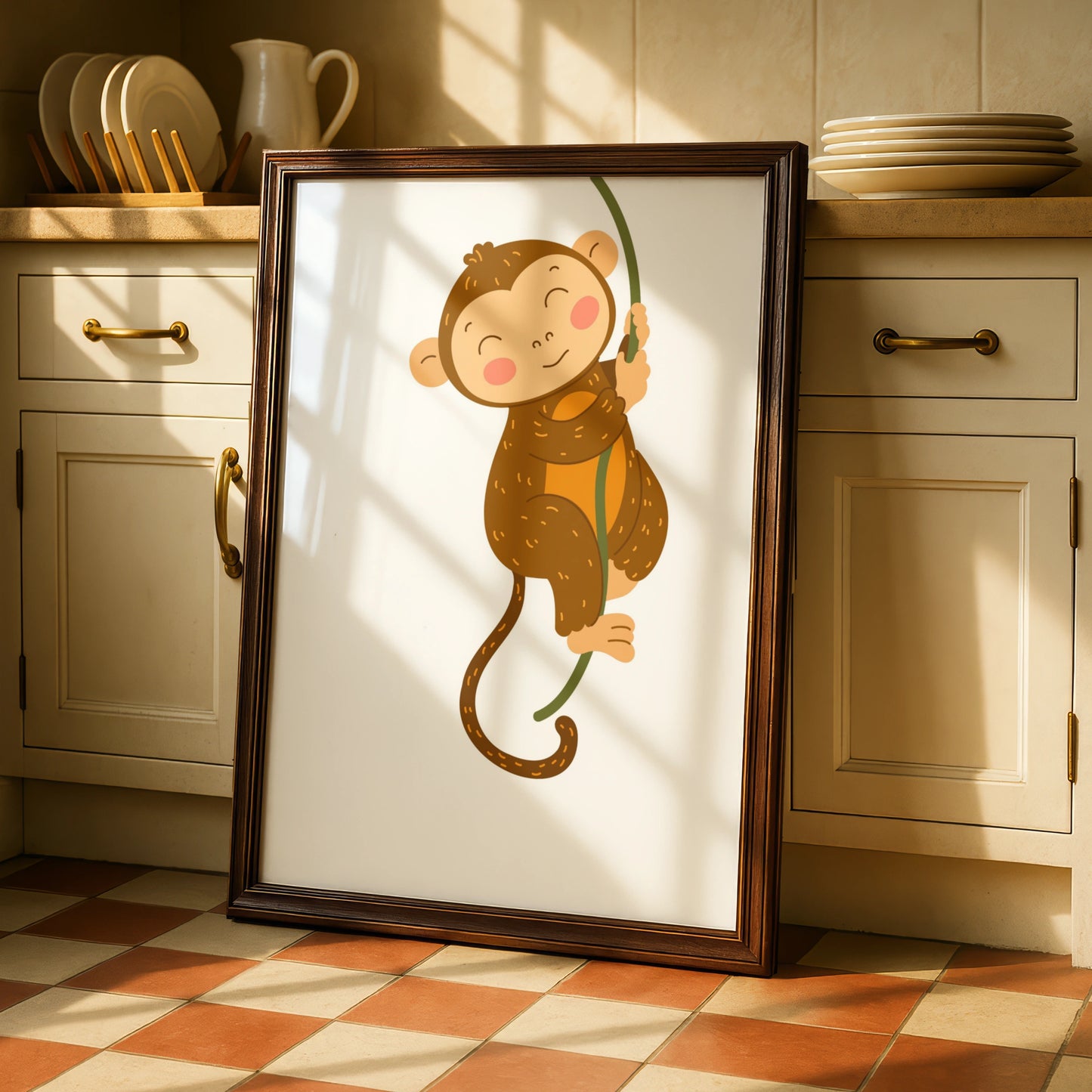 Cute Monkey Nursery Wall Art, Baby Animal Poster, Kids Room Jungle Print, Toddler Decor