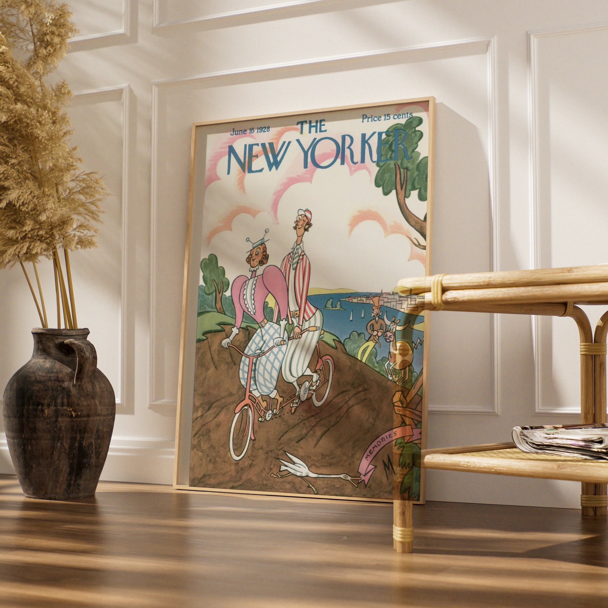 The New Yorker June 1928 Cover Poster, Vintage Cycling Couple Art Print, Retro Wall Art