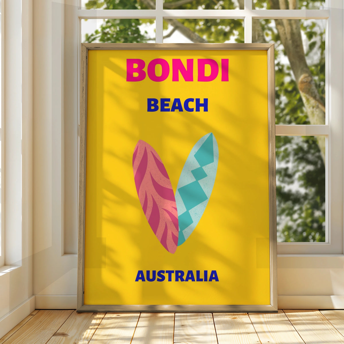 Bondi Beach Australia Travel Poster, Retro Surf Wall Art, Sydney Coastal Print