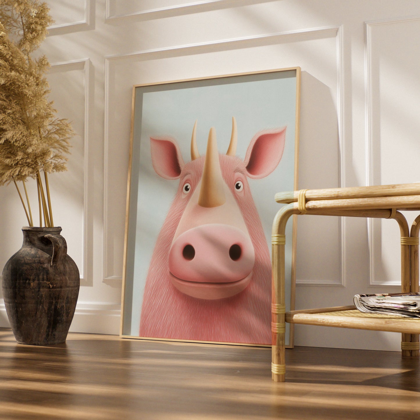 Cute Rhino Nursery Wall Art, Pink Rhinoceros Print, Kids Room Poster, Baby Animal Decor