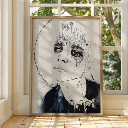 Abstract Portrait Wall Art, Monochrome Figure Print, Expressive Face Poster, Modern Black White