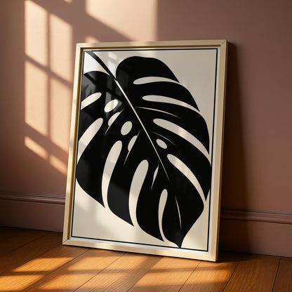Monstera Leaf Print, Monochrome Wall Art, Black and White Botanical Poster, Minimalist Plant Decor