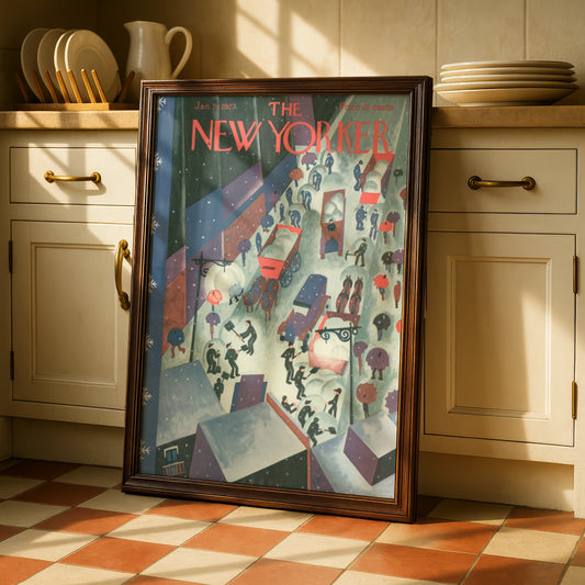New Yorker 1927 Winter Snow Scene Poster, Vintage NYC Street Art Print, Wall Decor