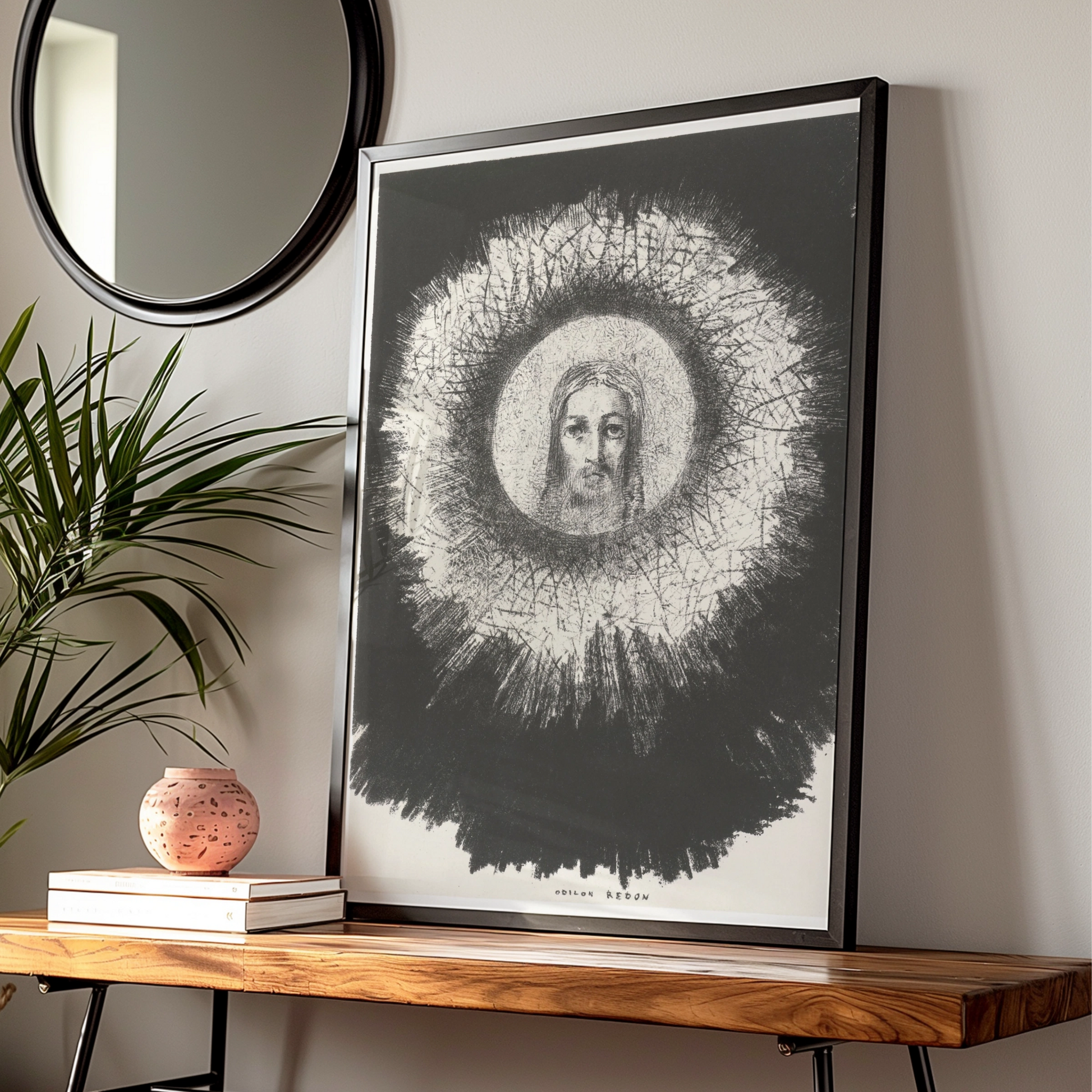 Odilon Redon Halloween Art Print, Dark Mystical Face Poster, Black White Gothic Wall Art