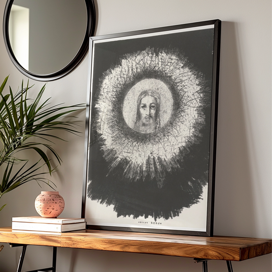 Odilon Redon Halloween Art Print, Dark Mystical Face Poster, Black White Gothic Wall Art
