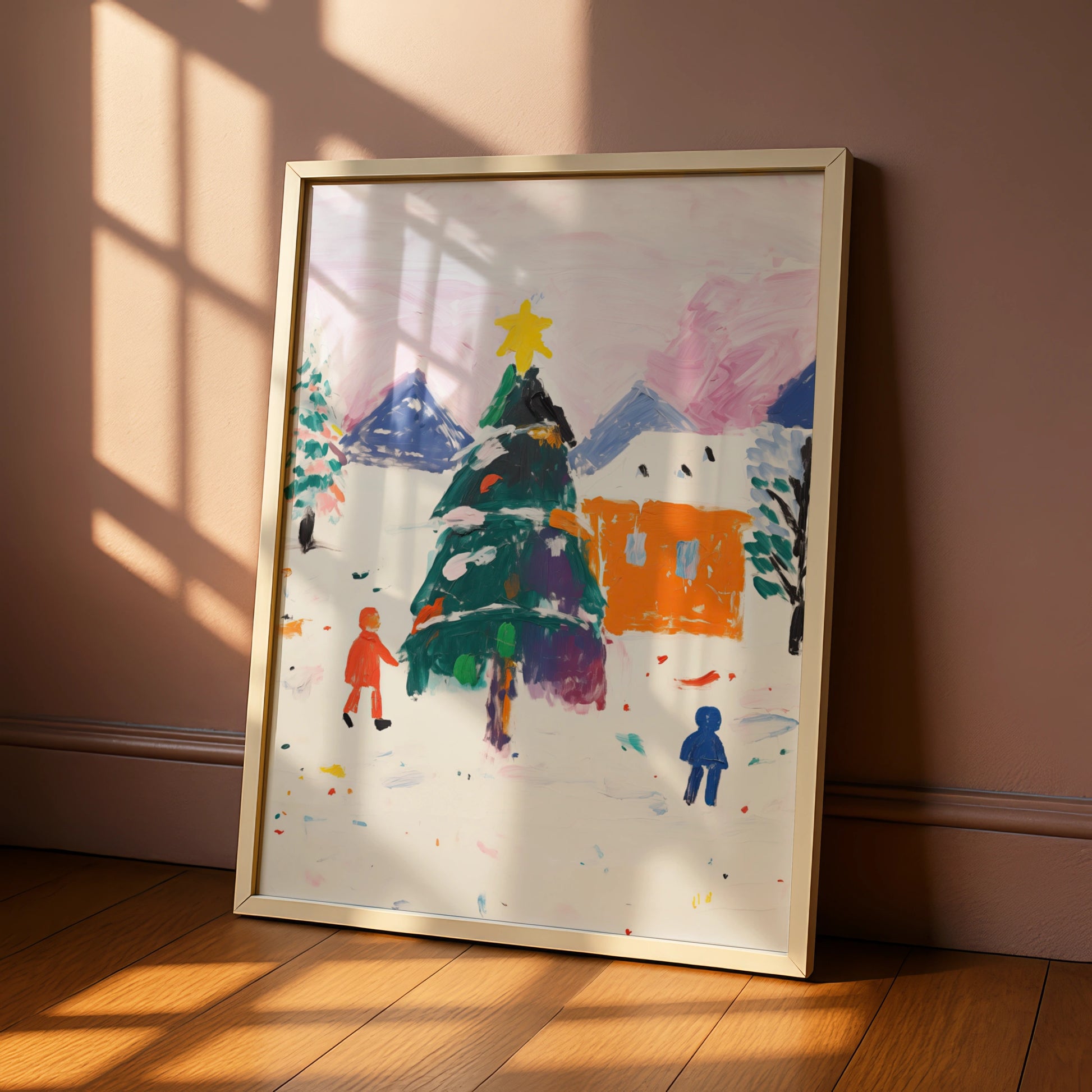 Christmas Tree Village Poster, Colourful Winter Scene, Festive Wall Art, Xmas Holiday Print