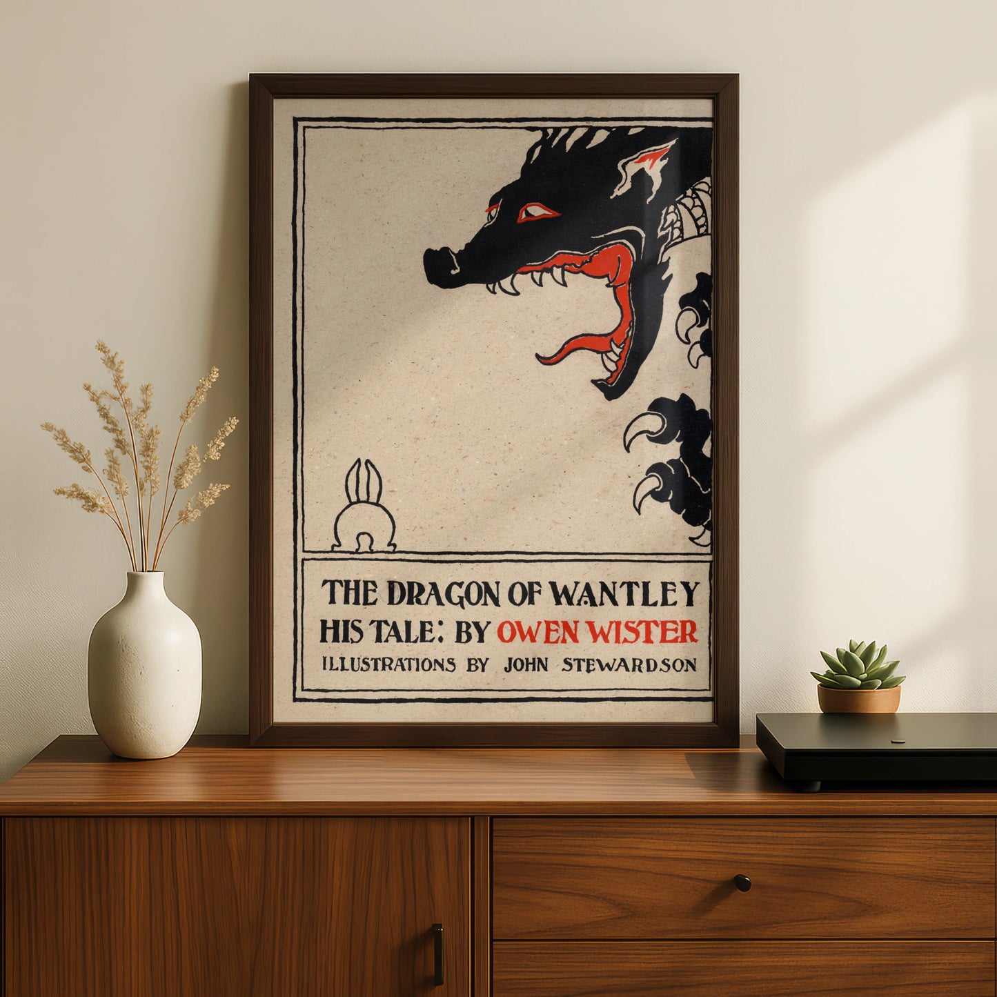 Halloween Dragon Art Print, Vintage Book Cover Poster, Black Red Gothic Wall Art