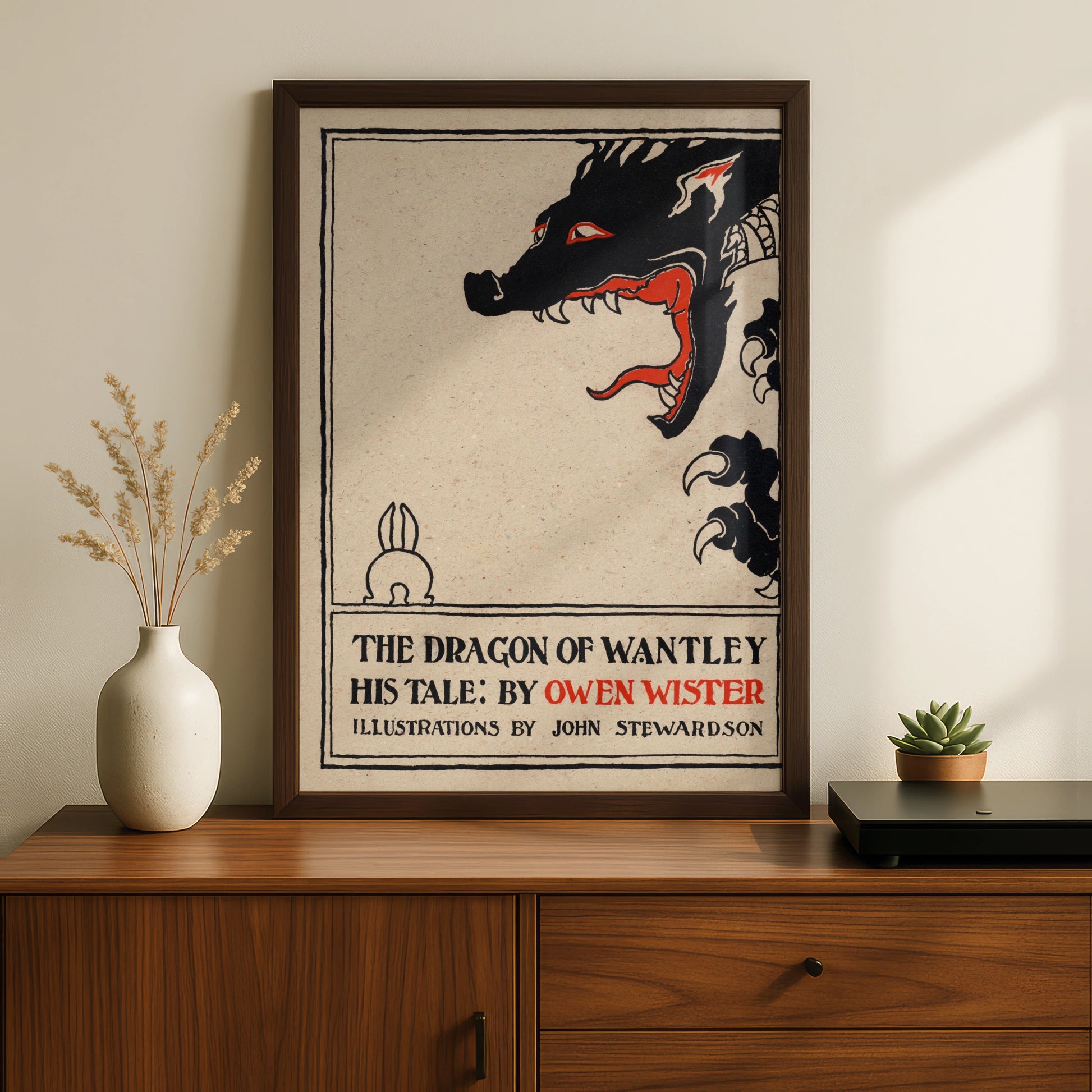 Halloween Dragon Art Print, Vintage Book Cover Poster, Black Red Gothic Wall Art