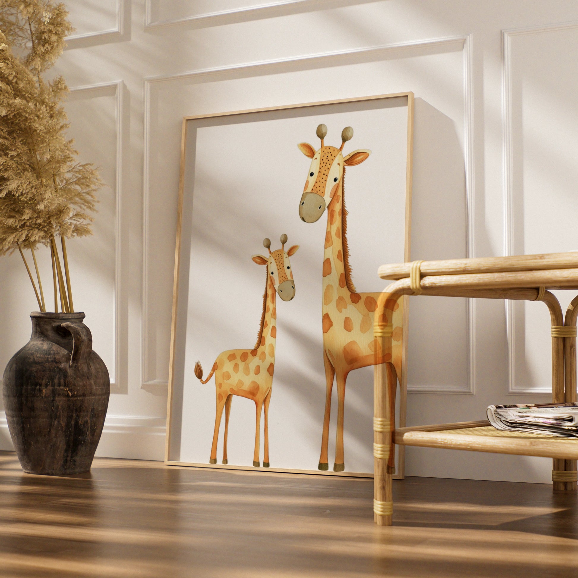 Giraffe Nursery Wall Art, Baby and Mother Giraffe Print, Safari Animal Poster for Kids Room