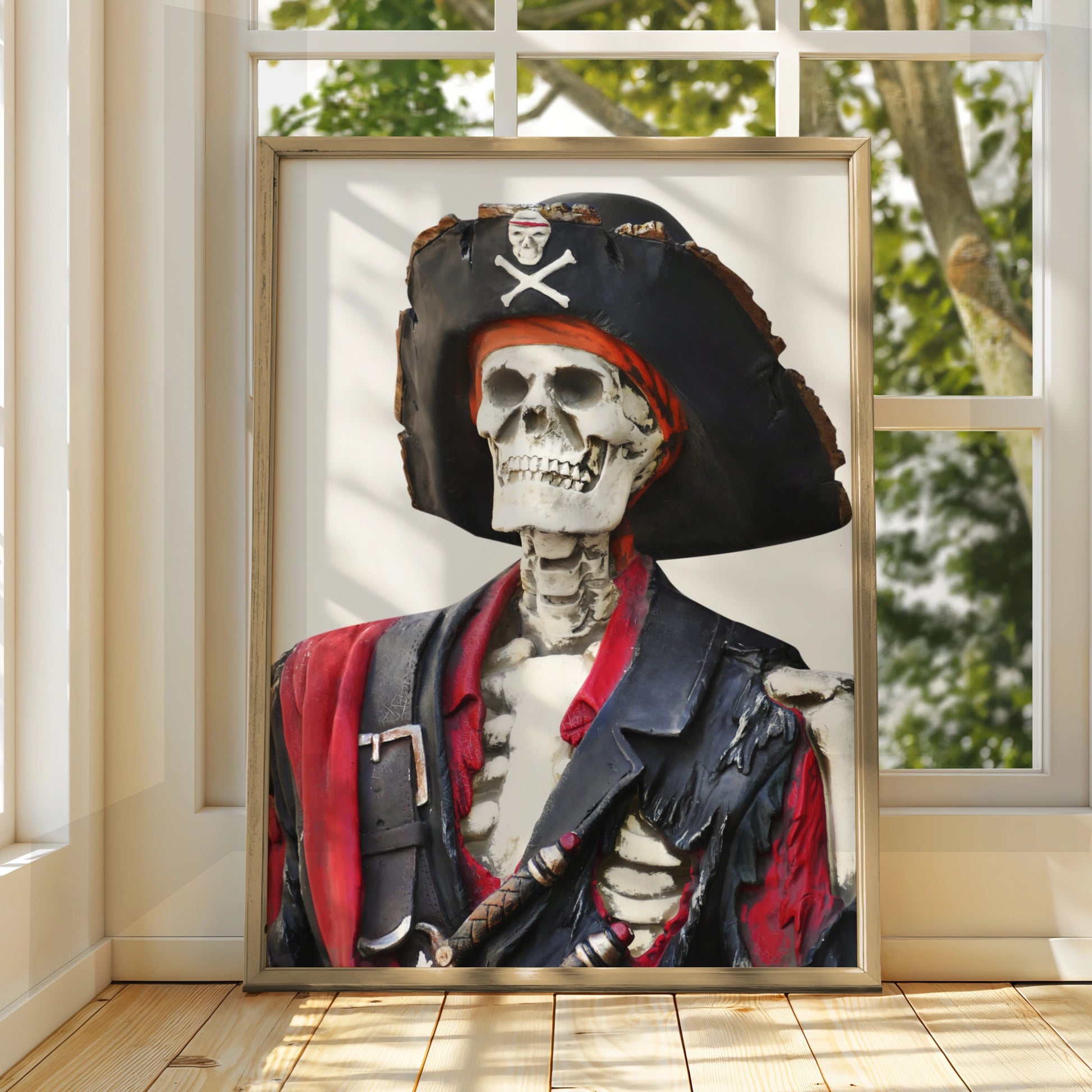 Skeleton Pirate Halloween Art Print, Skull Crossbones Poster, Spooky Wall Art