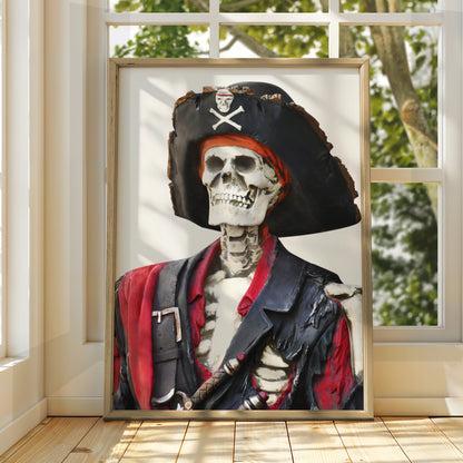 Skeleton Pirate Halloween Art Print, Skull Crossbones Poster, Spooky Wall Art