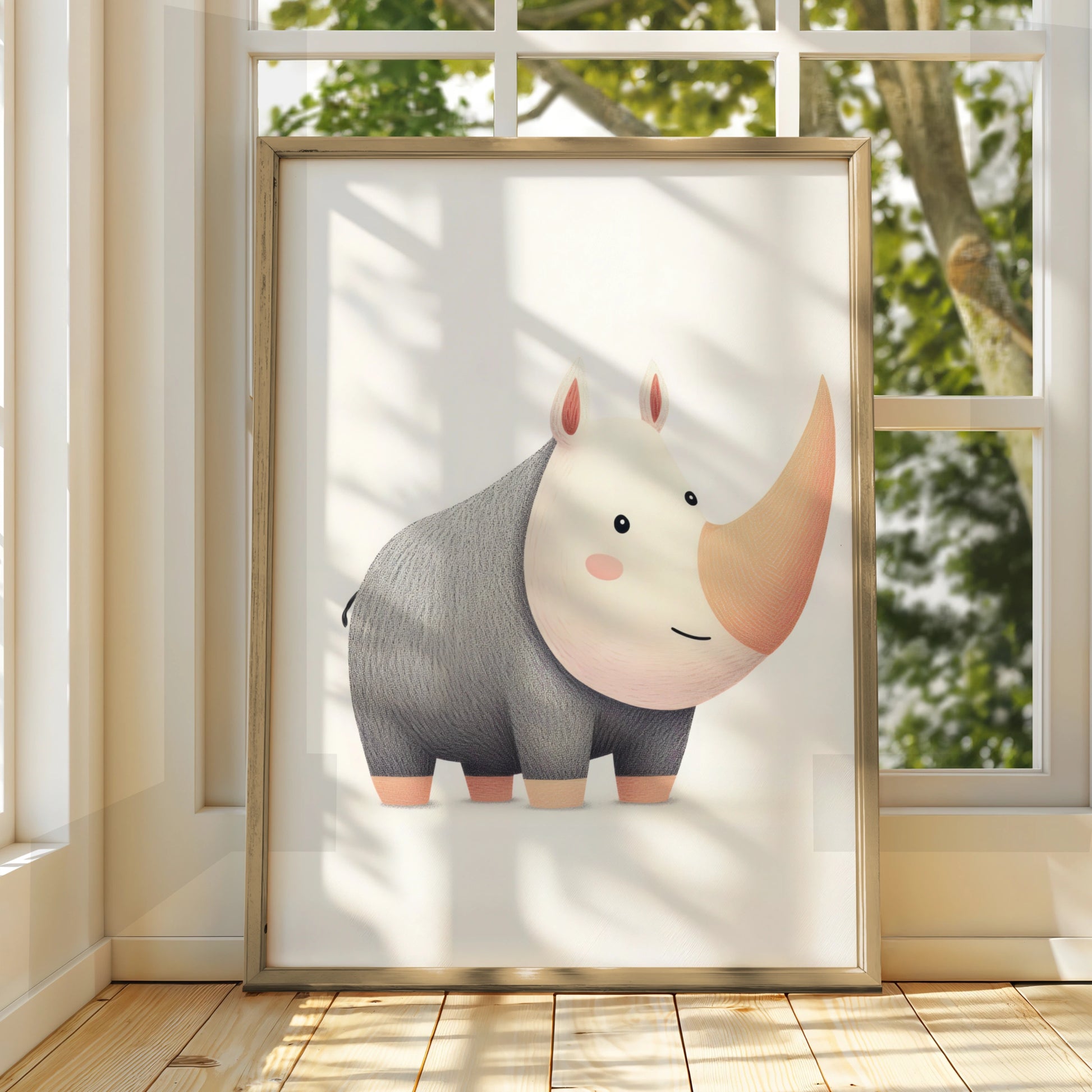 Cute Rhino Nursery Wall Art, Safari Animal Print, Baby Room Poster, Kids Decor