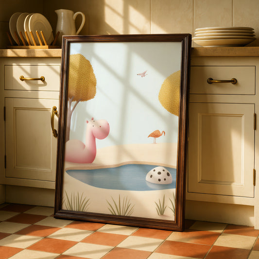 Hippo Nursery Wall Art, Cute Animal Print, Baby Room Poster, Pastel Kids Decor