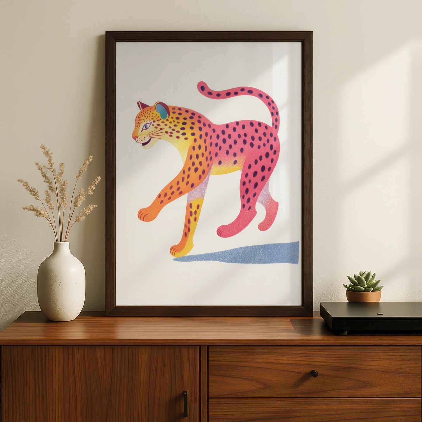 Colourful Leopard Nursery Wall Art, Kids Animal Print, Bold Pink Cheetah Poster