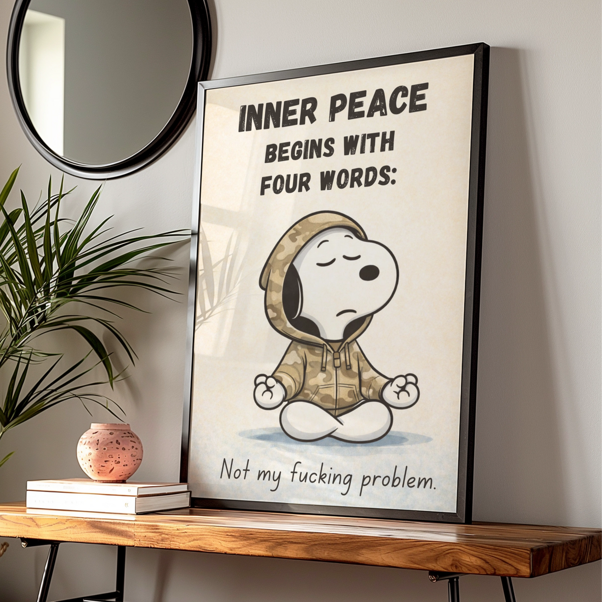 Meditating Dog Cartoon Poster, Funny Quote Print, Quirky Wall Art, Rude Humour Print
