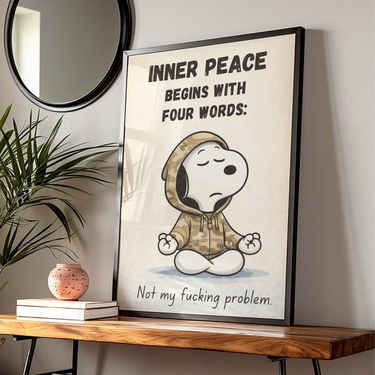 Meditating Dog Cartoon Poster, Funny Quote Print, Quirky Wall Art, Rude Humour Print — Digital Download