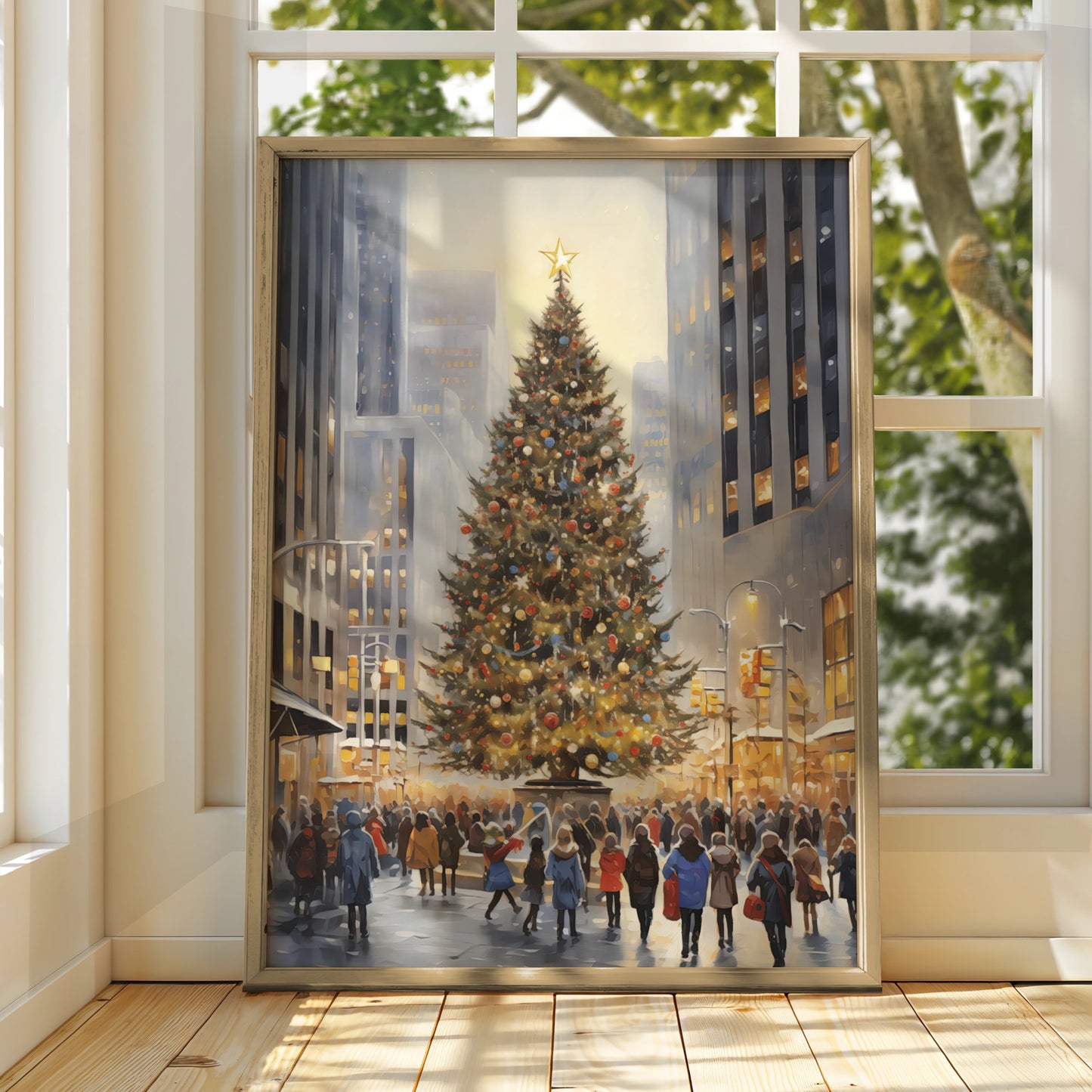 Christmas Tree City Poster, New York Winter Wall Art, Festive Xmas Print, Holiday Decor