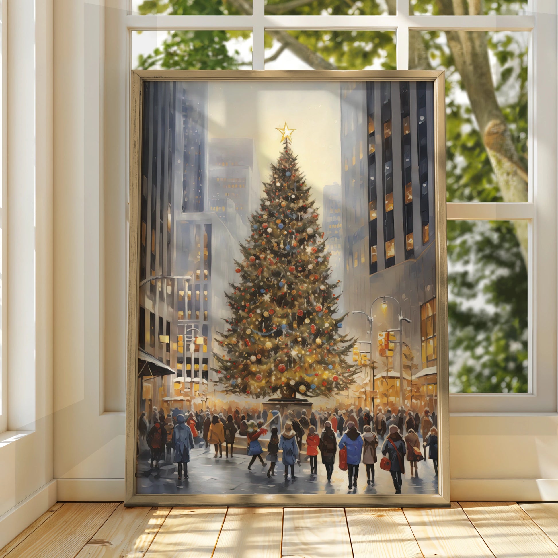 Christmas Tree City Poster, New York Winter Wall Art, Festive Xmas Print, Holiday Decor