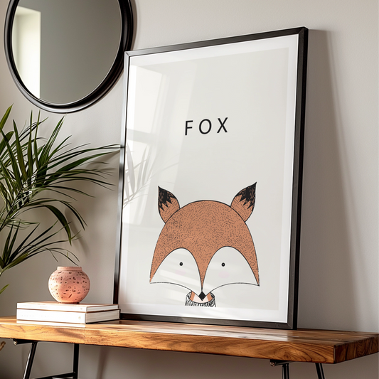 Fox Poster, Cute Animal Print, Minimalist Nursery Wall Art, Kids Room Woodland Decor