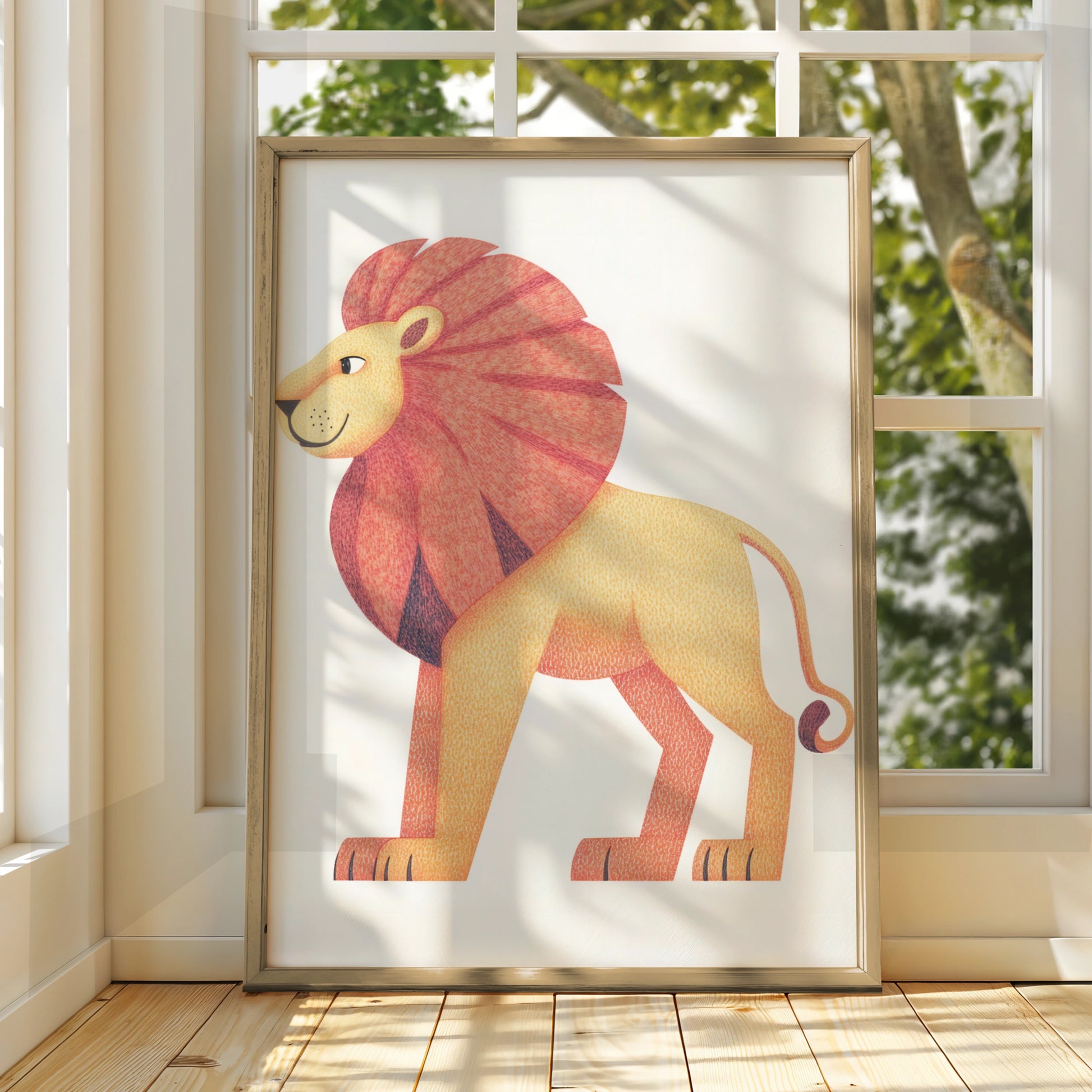 Lion Nursery Wall Art, Cute Safari Animal Print, Kids Room Poster, Colourful Baby Decor
